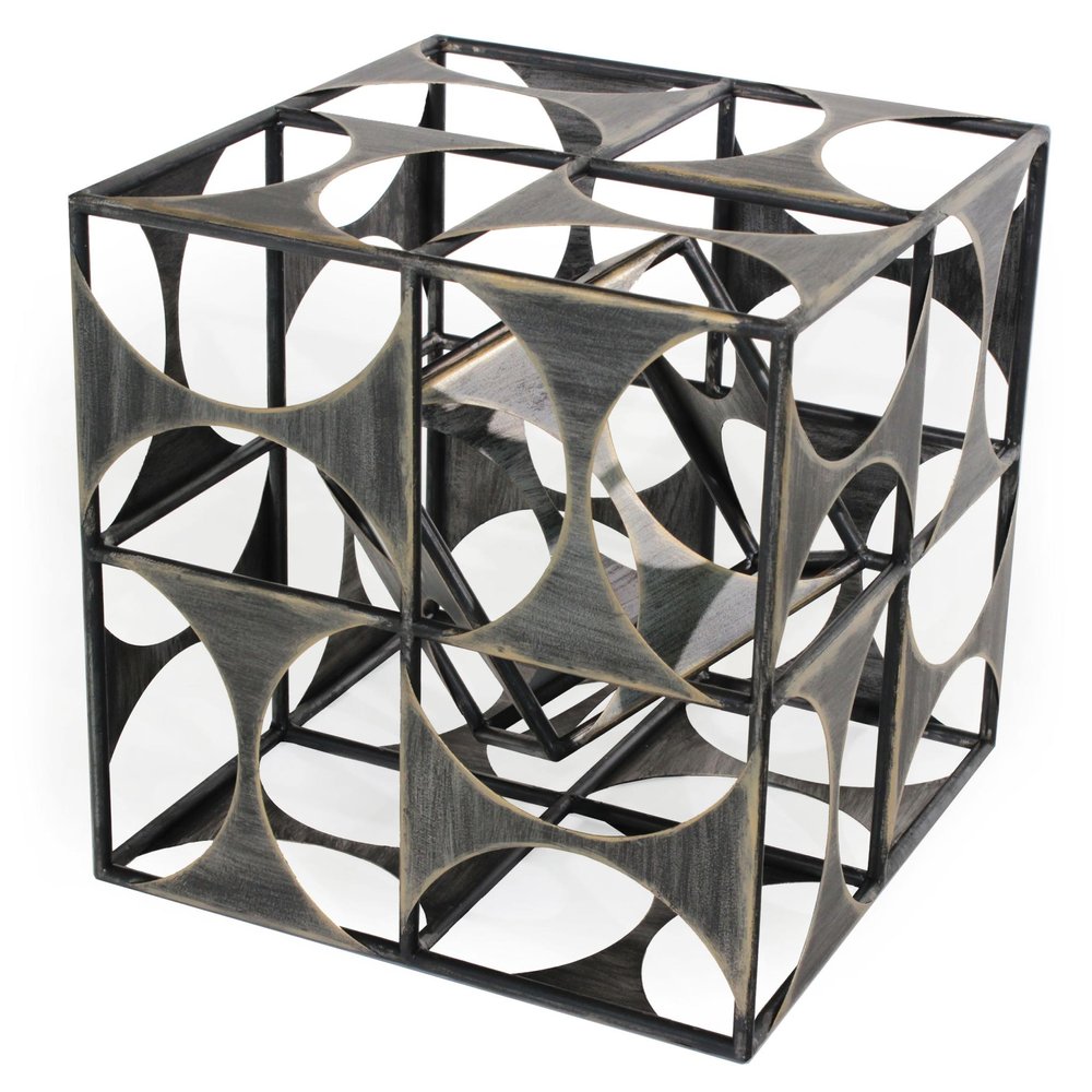 20" Gray Metal Geo Cube Tabletop Sculpture HomeRoots