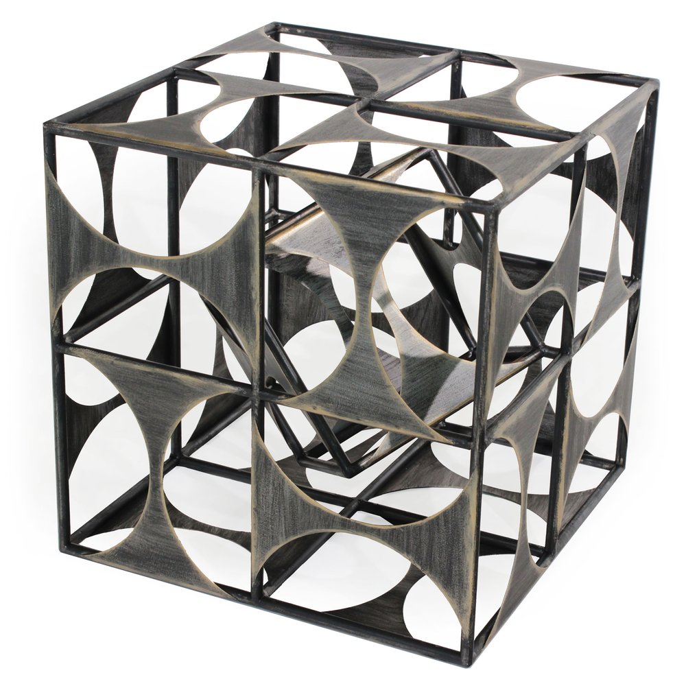 20" Gray Metal Geo Cube Tabletop Sculpture HomeRoots