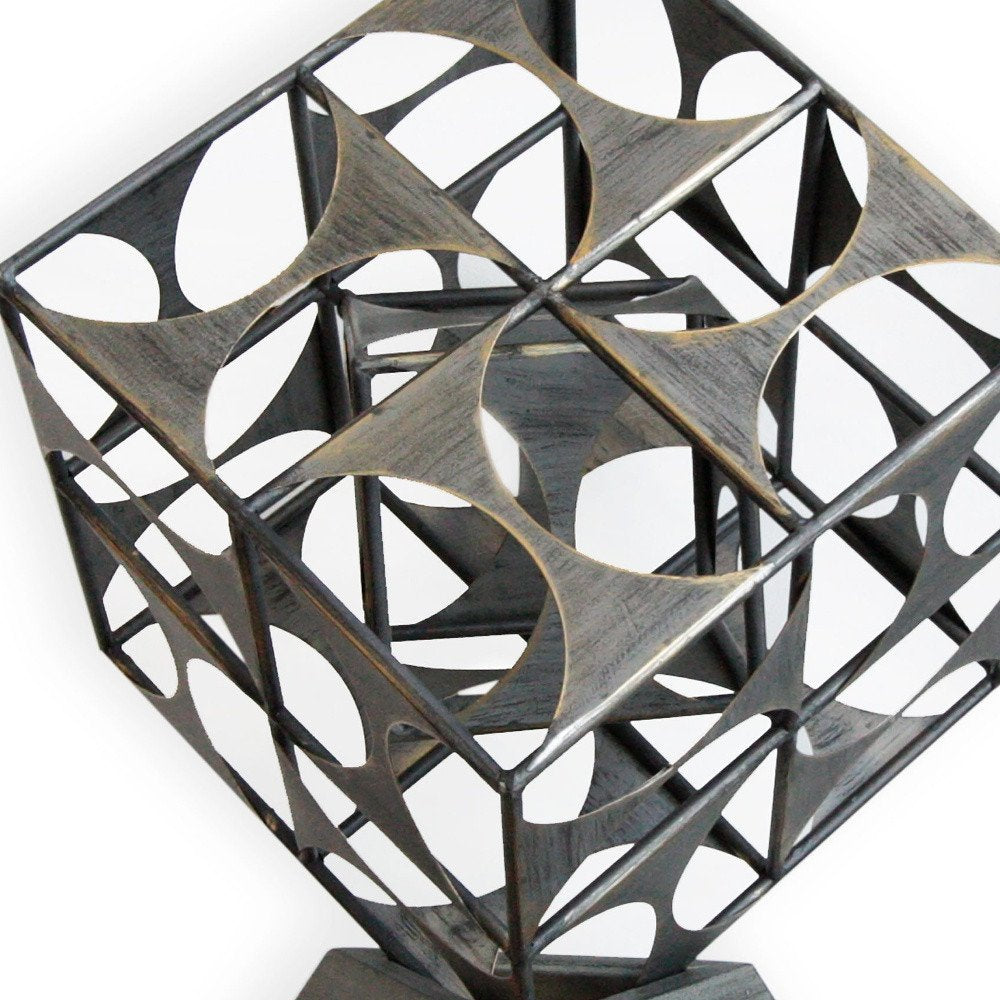 20" Gray Metal Geo Cube Tabletop Sculpture HomeRoots