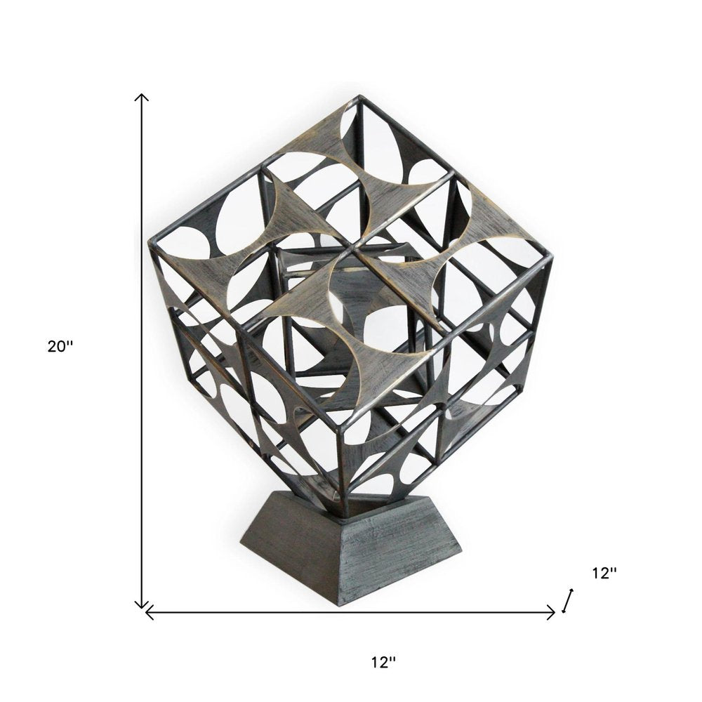 20" Gray Metal Geo Cube Tabletop Sculpture HomeRoots