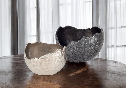 Set of Two Gray And Silver Aluminum Decorative Bowls HomeRoots