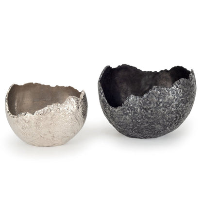 Set of Two Gray And Silver Aluminum Decorative Bowls HomeRoots