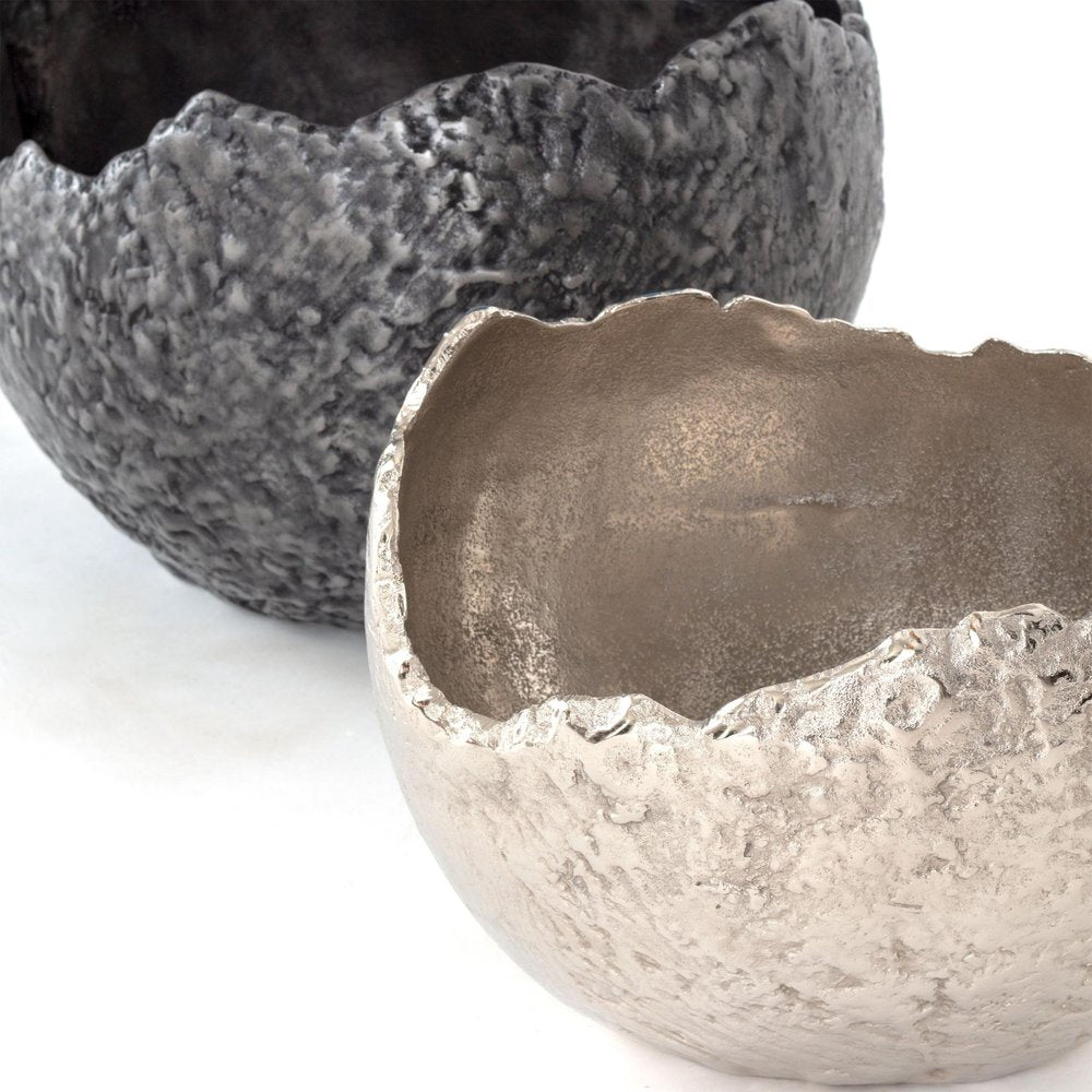 Set of Two Gray And Silver Aluminum Decorative Bowls HomeRoots