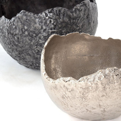 Set of Two Gray And Silver Aluminum Decorative Bowls HomeRoots
