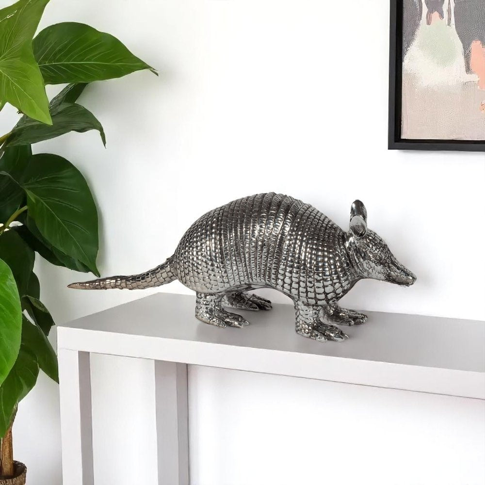 18" Silver Resin Armadillo Figurine HomeRoots