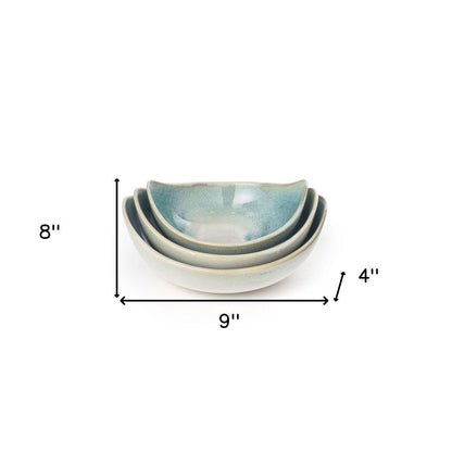 Set of Three Blue And White Ceramic Decorative Bowl HomeRoots