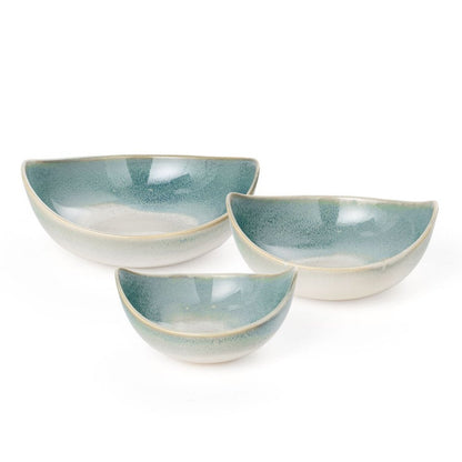 Set of Three Blue And White Ceramic Decorative Bowl HomeRoots