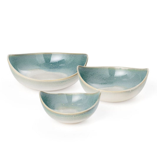 Set of Three Blue And White Ceramic Decorative Bowl HomeRoots