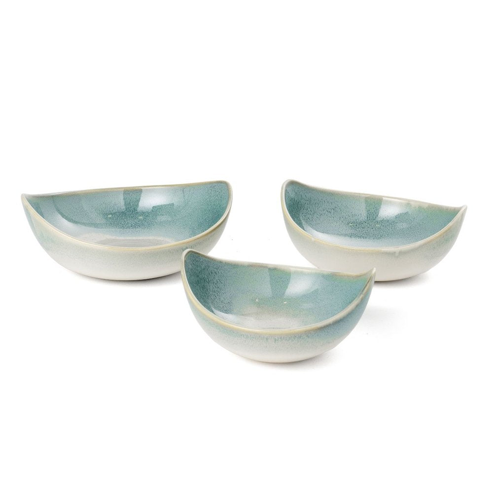 Set of Three Blue And White Ceramic Decorative Bowl HomeRoots