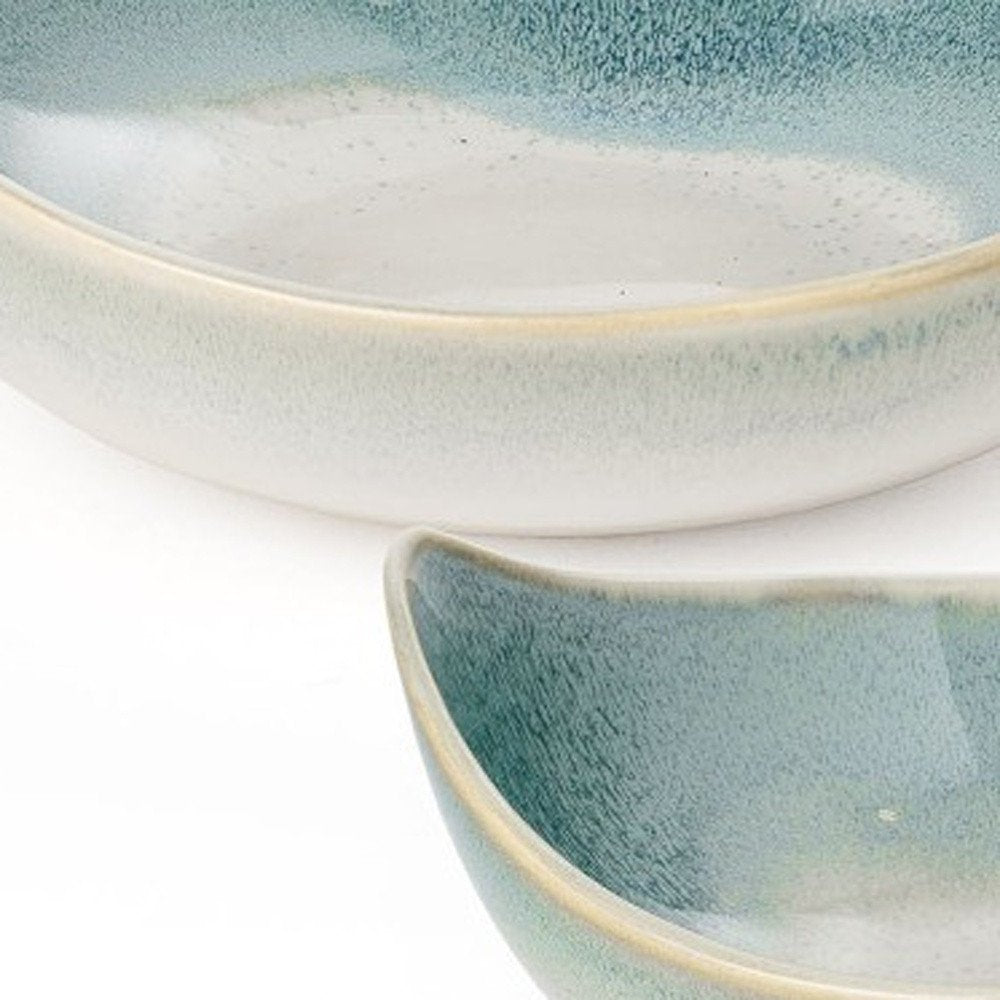 Set of Three Blue And White Ceramic Decorative Bowl HomeRoots