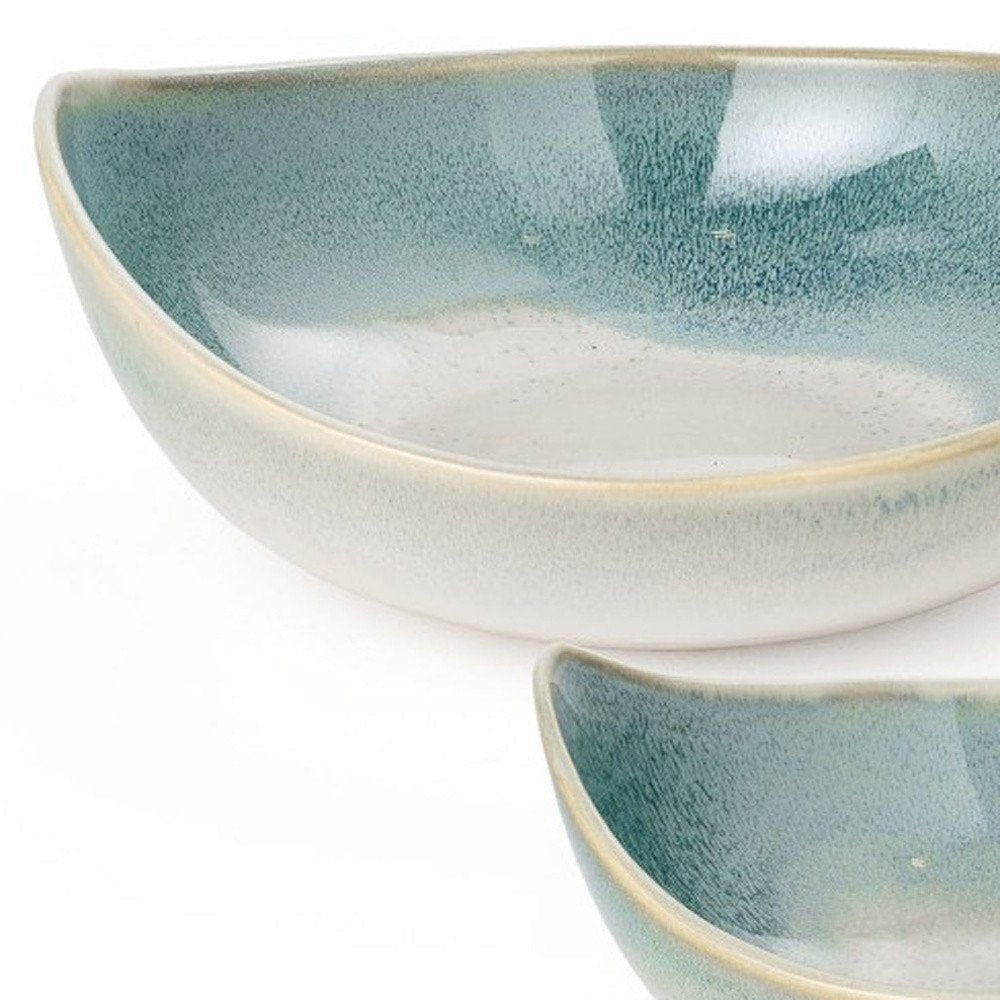 Set of Three Blue And White Ceramic Decorative Bowl HomeRoots