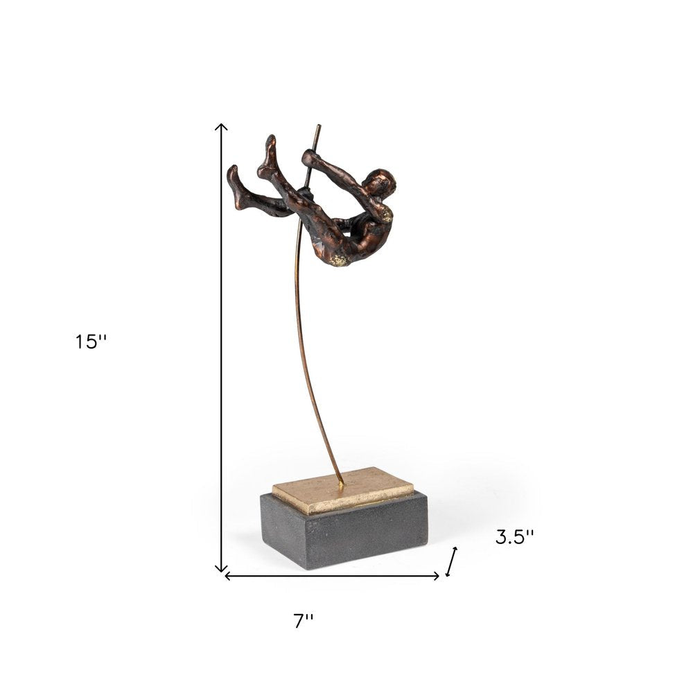 15" Bronze Resin Pole Vaulting Man Tabletop Sculpture HomeRoots