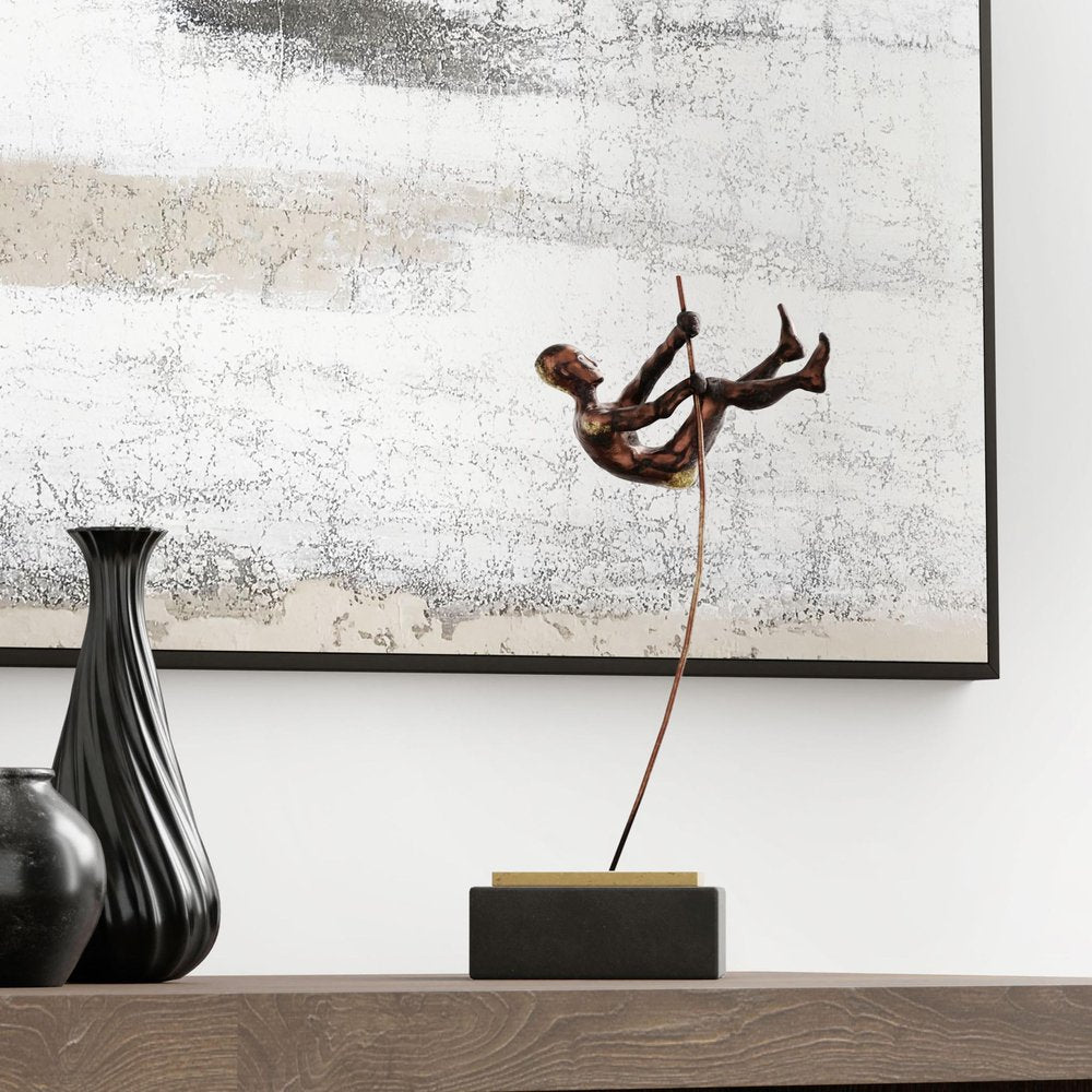 15" Bronze Resin Pole Vaulting Man Tabletop Sculpture HomeRoots