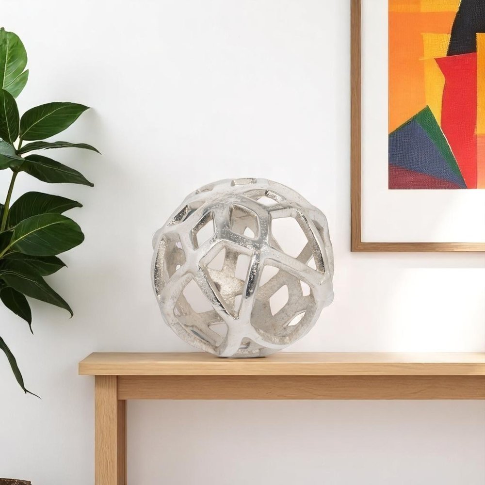 5" Silver Aluminum Geo Orb Tabletop Sculpture HomeRoots