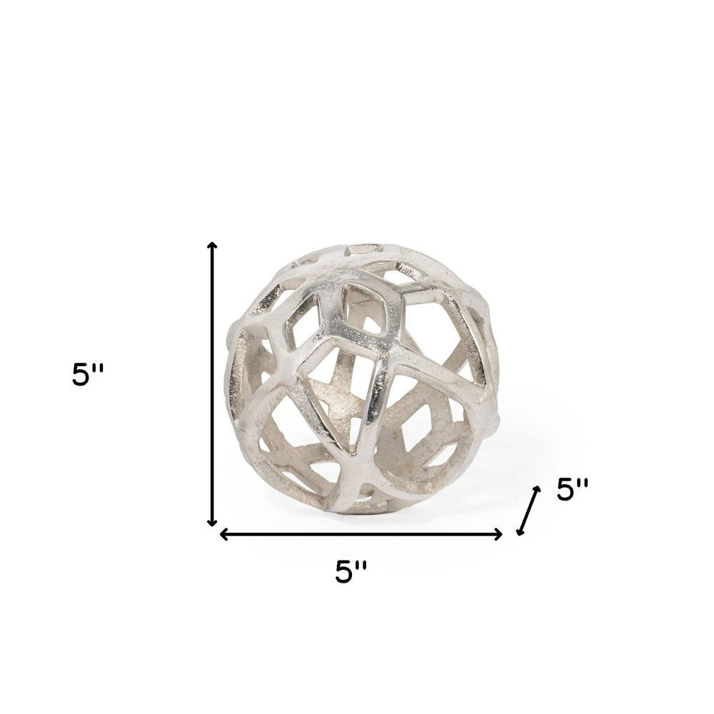 5" Silver Aluminum Geo Orb Tabletop Sculpture HomeRoots