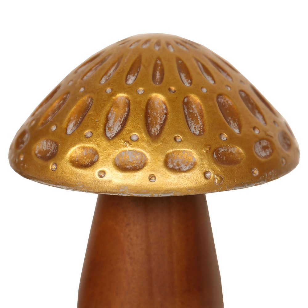 Set of Three Brown And Gold Wood Mushroom Tabletop Sculptures HomeRoots