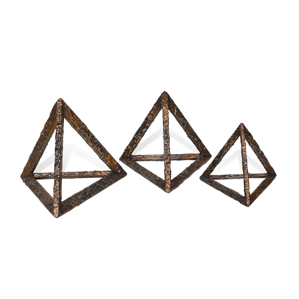 Set of Three Bronze Metal Pyramid Tabletop Sculptures HomeRoots