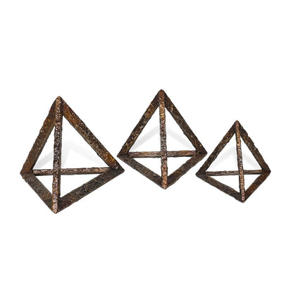 Set of Three Bronze Metal Pyramid Tabletop Sculptures HomeRoots