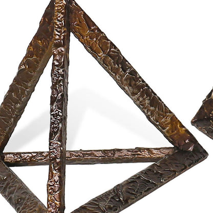 Set of Three Bronze Metal Pyramid Tabletop Sculptures HomeRoots
