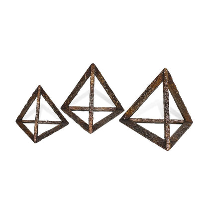 Set of Three Bronze Metal Pyramid Tabletop Sculptures HomeRoots