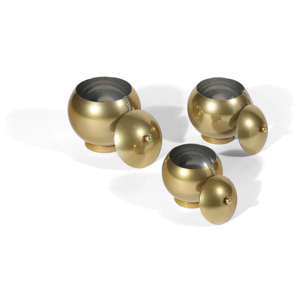Set of Three Gold Metal Decorative Lidded Canisters HomeRoots