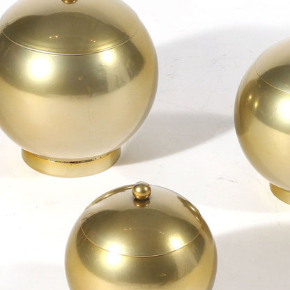 Set of Three Gold Metal Decorative Lidded Canisters HomeRoots