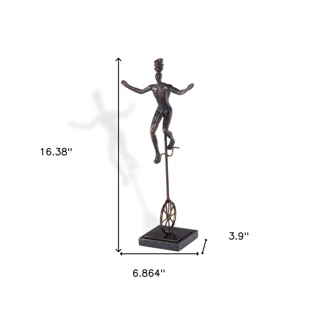 16" Bronze Resin Unicycle Man Tabletop Sculpture HomeRoots
