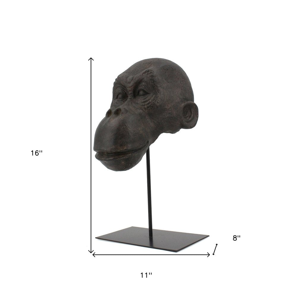 16" Brown Resin Gorilla Face Tabletop Sculpture HomeRoots