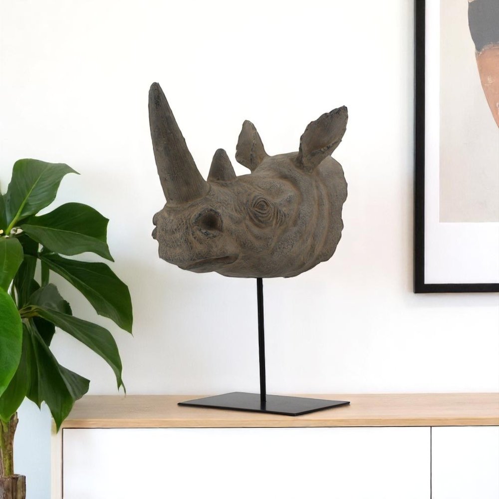 17" Brown Resin Rhinoceros Tabletop Sculpture HomeRoots