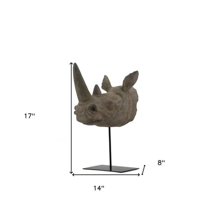 17" Brown Resin Rhinoceros Tabletop Sculpture HomeRoots