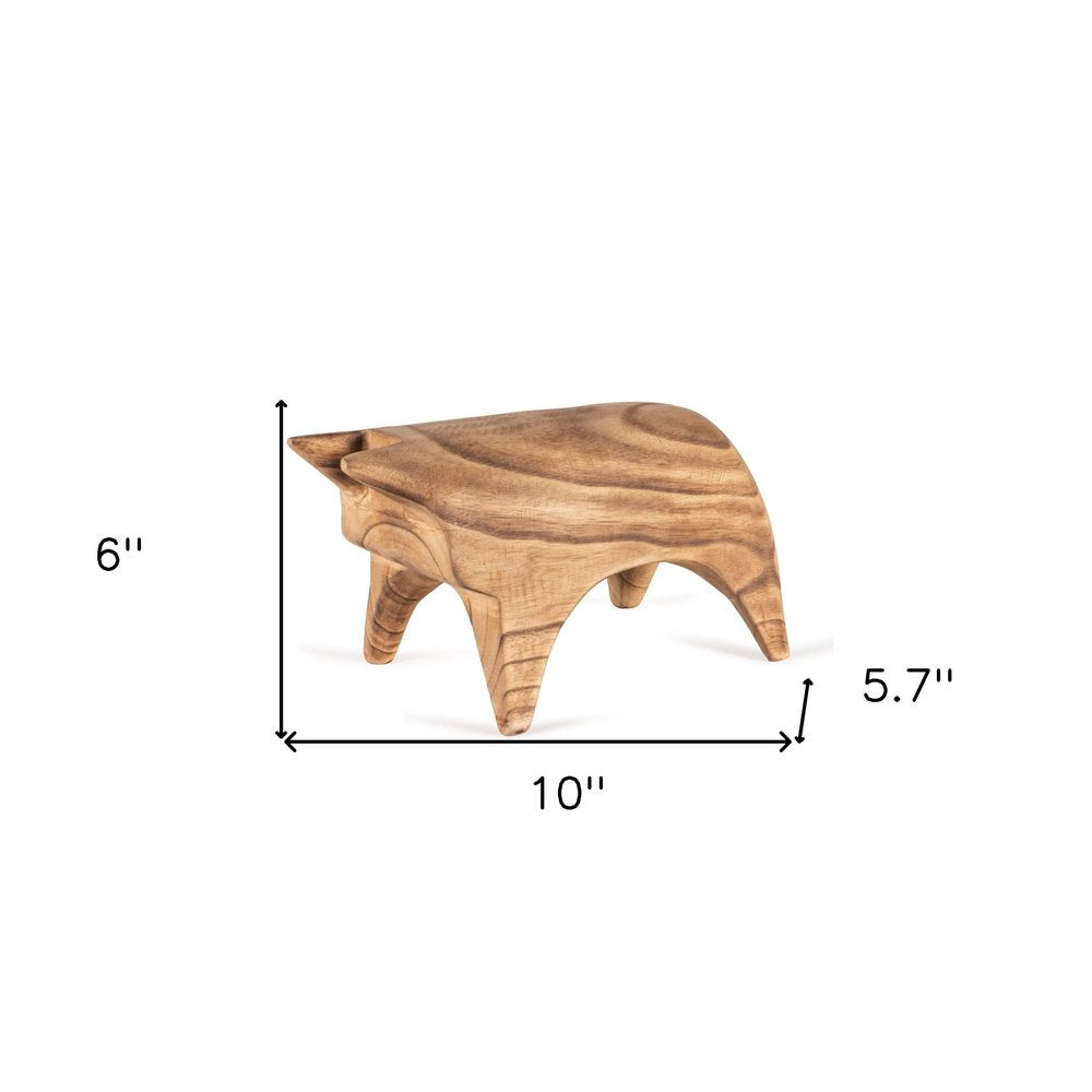 6" Brown Solid Wood Bull Tabletop Sculpture HomeRoots