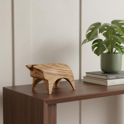 6" Brown Solid Wood Bull Tabletop Sculpture HomeRoots
