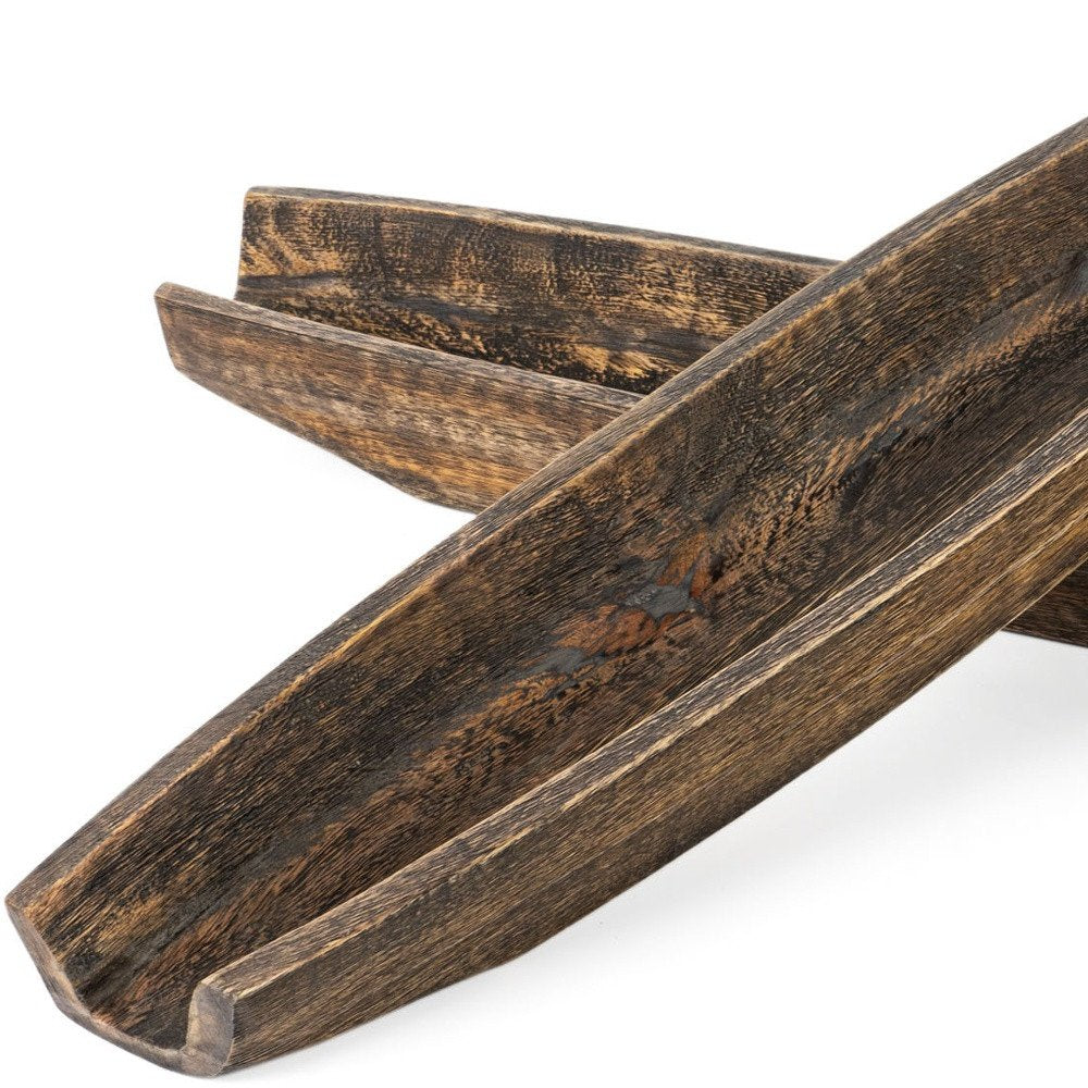 Set of Two Dark Brown Solid Wood Boat Vanity Trays HomeRoots