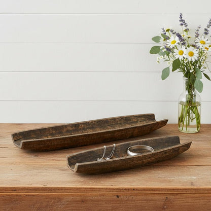Set of Two Dark Brown Solid Wood Boat Vanity Trays HomeRoots