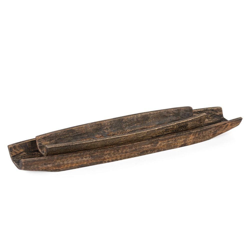 Set of Two Dark Brown Solid Wood Boat Vanity Trays HomeRoots