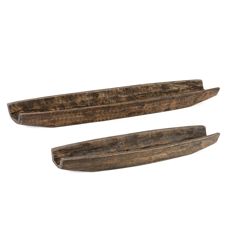 Set of Two Dark Brown Solid Wood Boat Vanity Trays HomeRoots