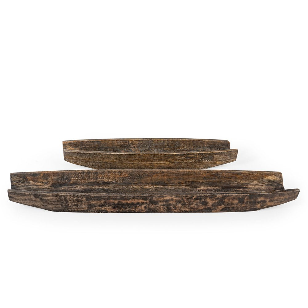 Set of Two Dark Brown Solid Wood Boat Vanity Trays HomeRoots