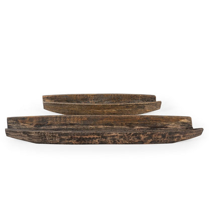 Set of Two Dark Brown Solid Wood Boat Vanity Trays HomeRoots