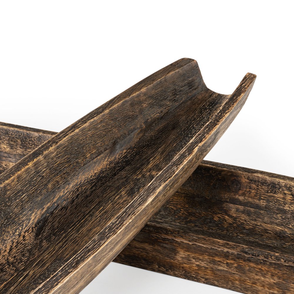 Set of Two Dark Brown Solid Wood Boat Vanity Trays HomeRoots