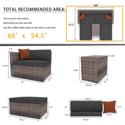 5 Pieces Outdoor Patio Garden Brown Wicker Sectional Conversation Sofa Set - FurniFindUSA