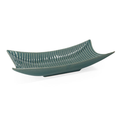 20" Teal Blue Ceramic Boat Vanity Tray