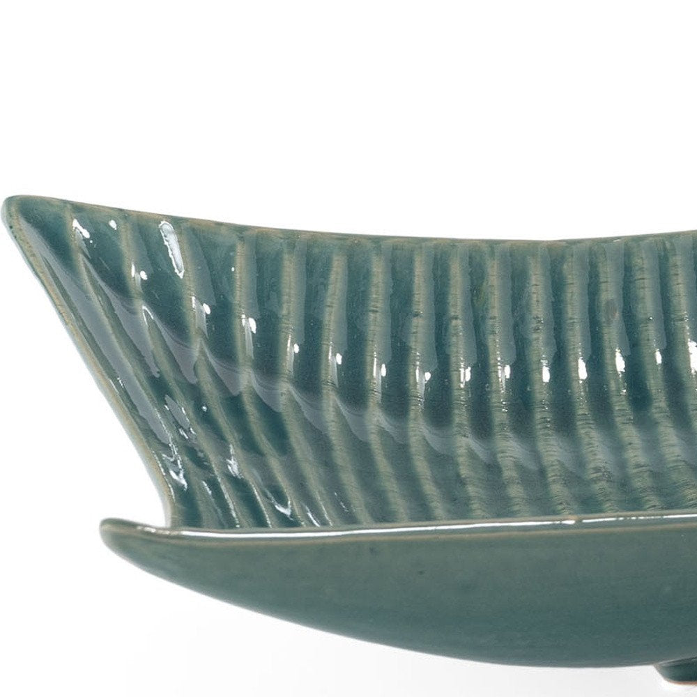 20" Teal Blue Ceramic Boat Vanity Tray HomeRoots