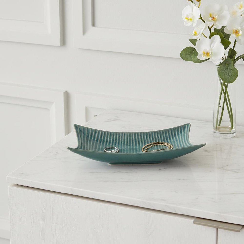 20" Blue And Green Ceramic Vanity Tray HomeRoots