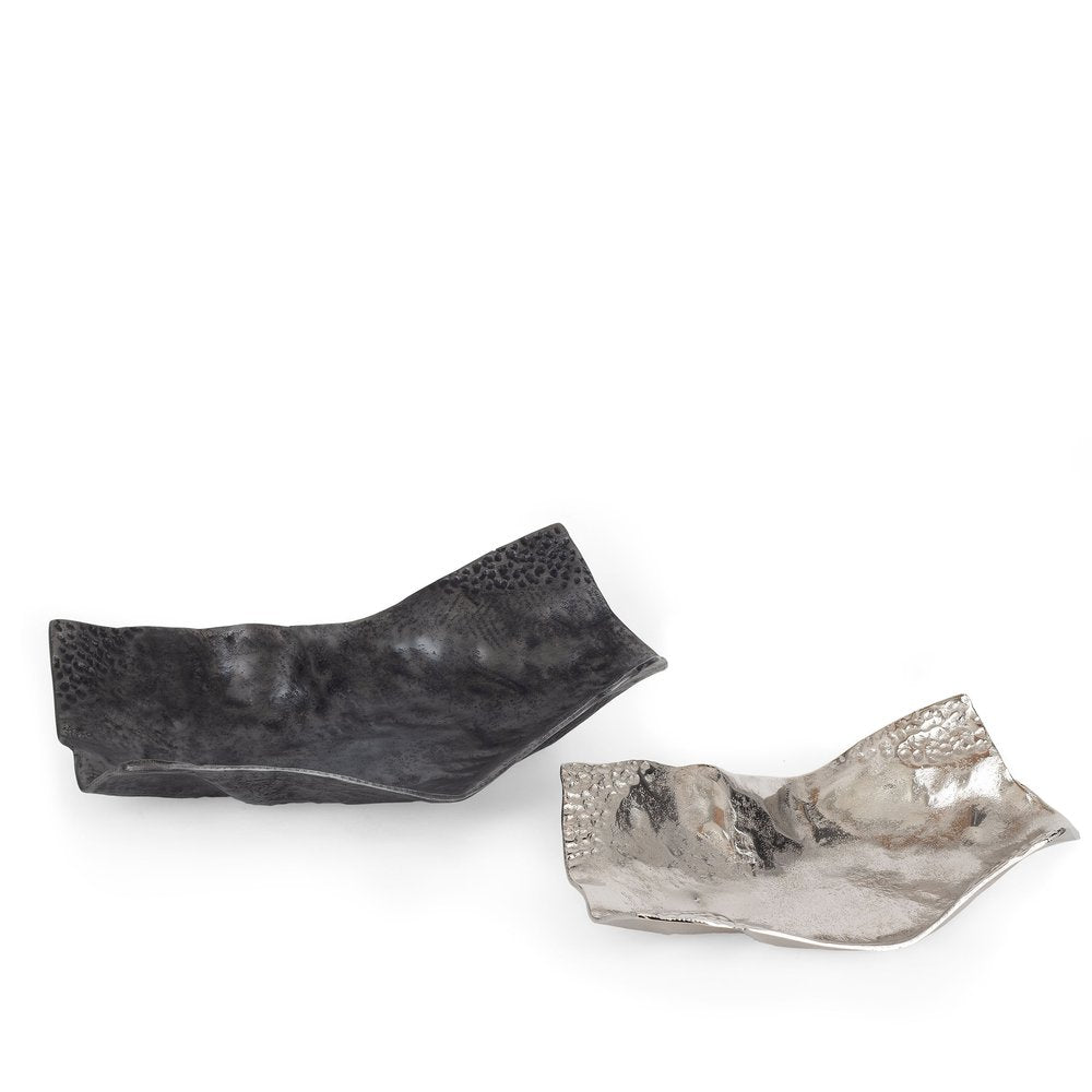 Set of Two Black And Silver Aluminum Abstract Vanity Trays — view 2