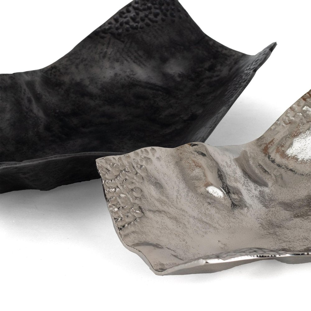 Set of Two Black And Silver Aluminum Abstract Vanity Trays — view 4