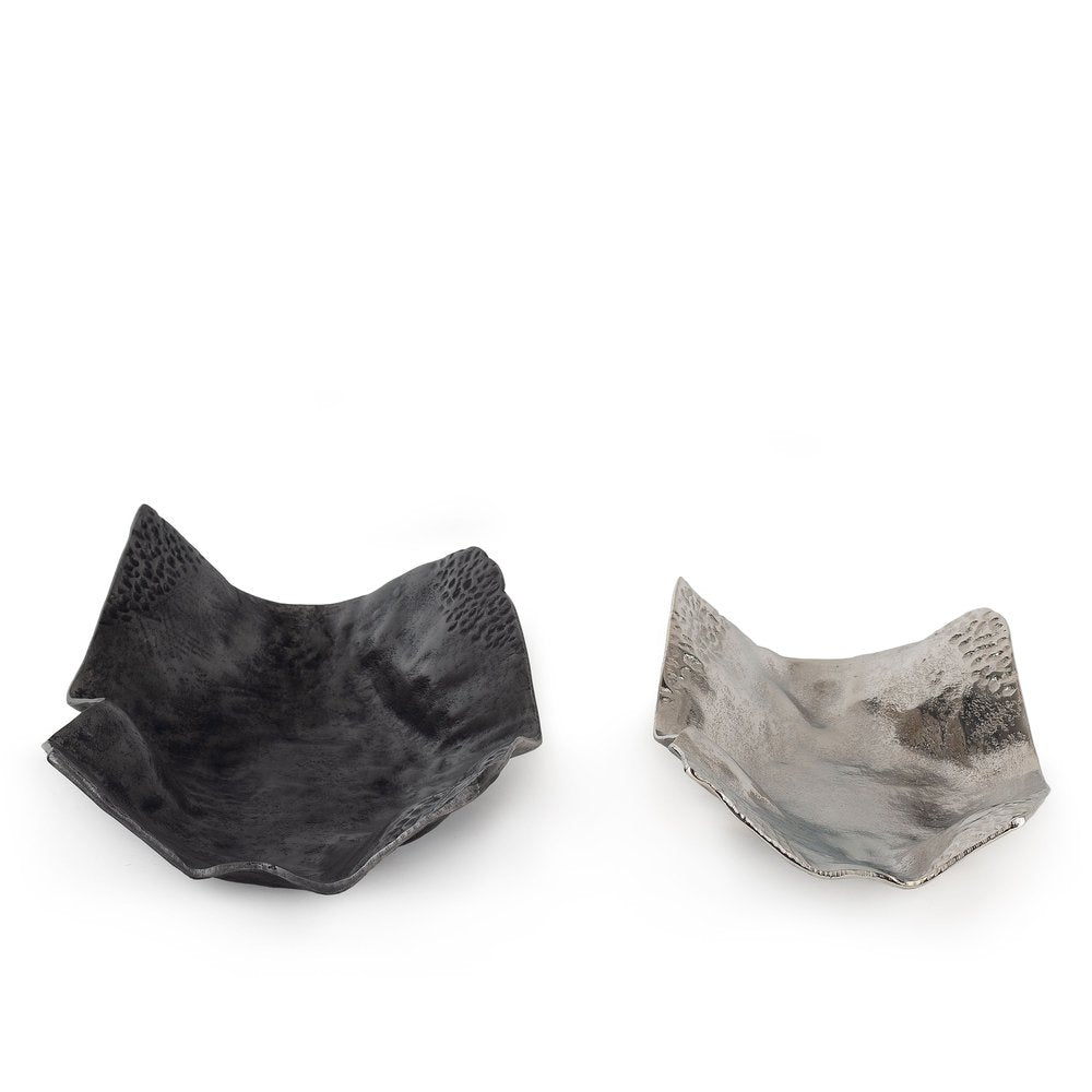Set of Two Black And Silver Aluminum Abstract Vanity Trays — view 3