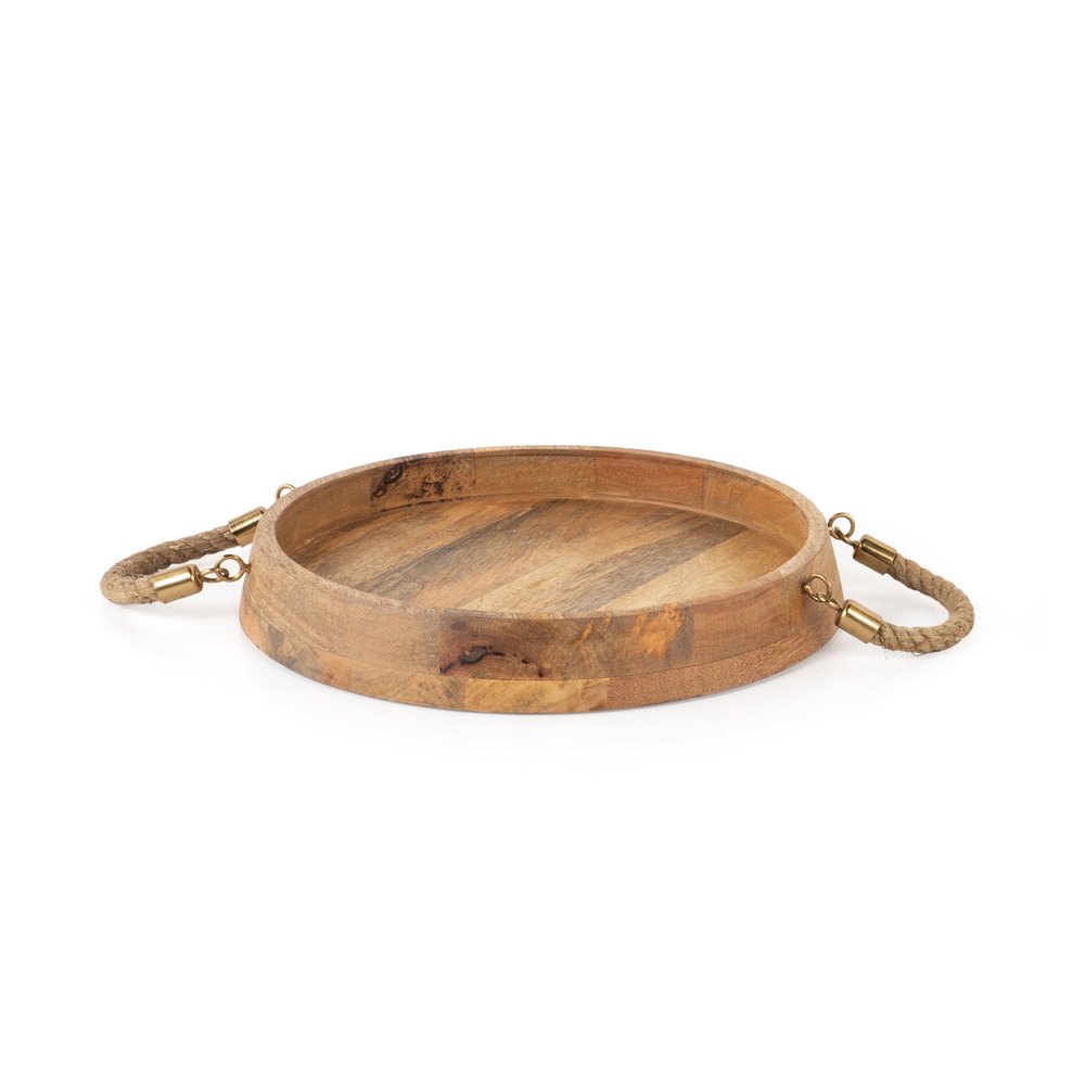 Set of Two Brown Round Solid Wood Serving Trays With Handles HomeRoots