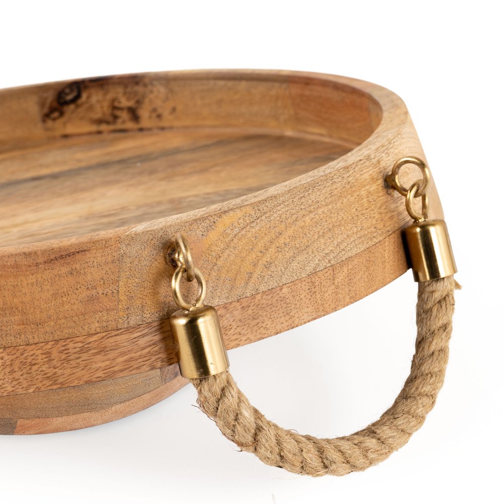 Set of Two Brown Round Solid Wood Serving Trays With Handles HomeRoots