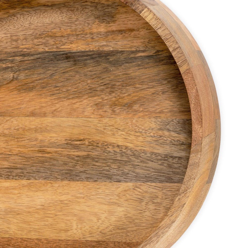 Set of Two Brown Round Solid Wood Serving Trays With Handles HomeRoots