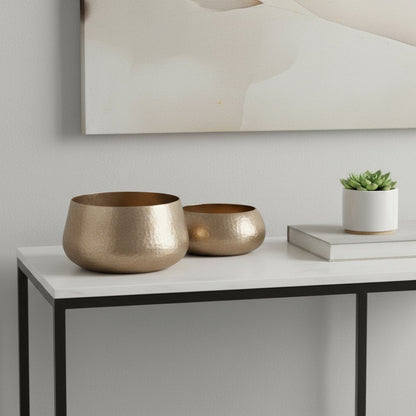 Set of Two Gold Aluminum Round Table Vases HomeRoots